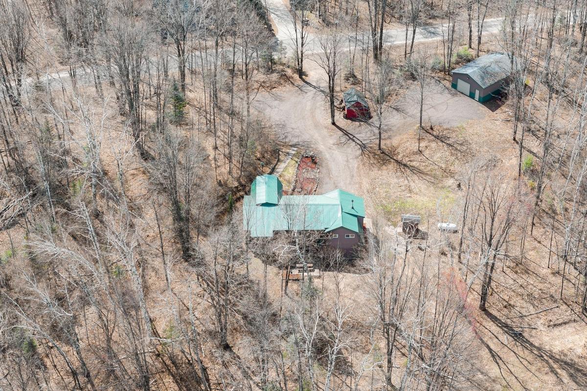 Aerial view of the wooded parcel and surrounding forest near Deerbrook, Wisconsin